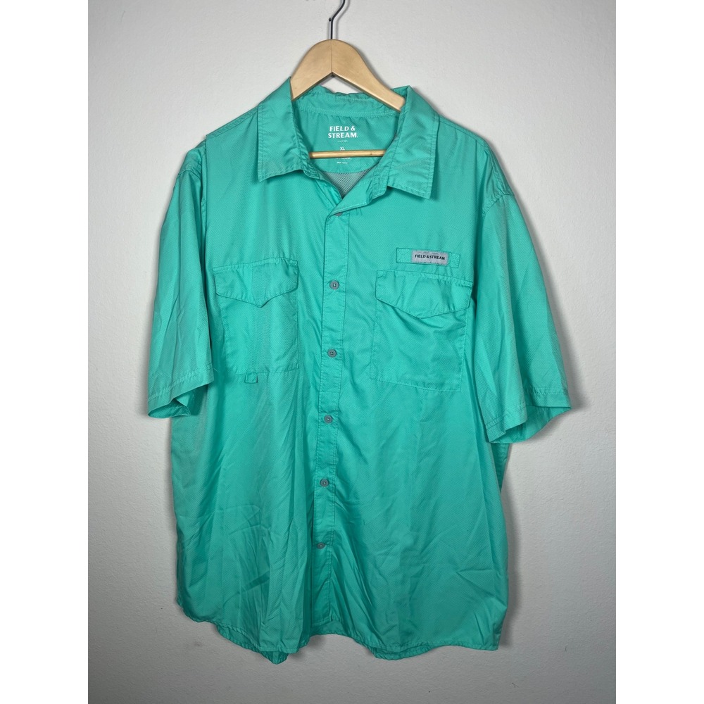 Field & Stream Mens XL Fishing Shirt Short Sleeve Teal Ventilated Button Up